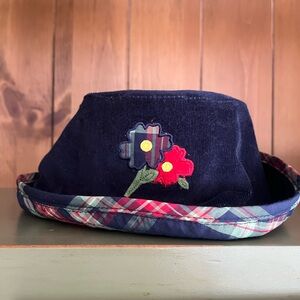 Talbots Kids blue hat with plaid and flowers accented